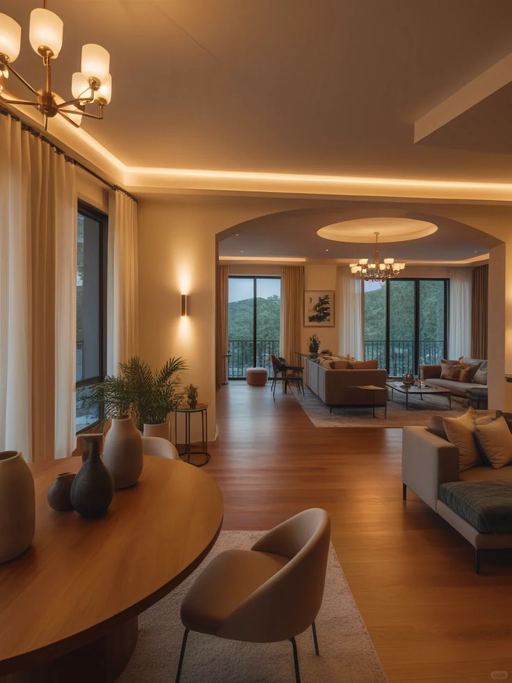 Indianapolis living room with layered lighting including ceiling lights, table lamps, and sconces for stylish home lighting