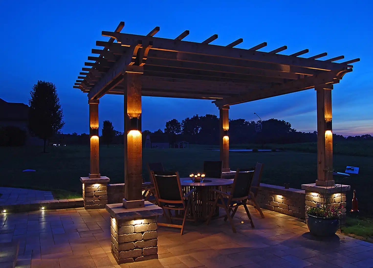 Pergola illuminated at night