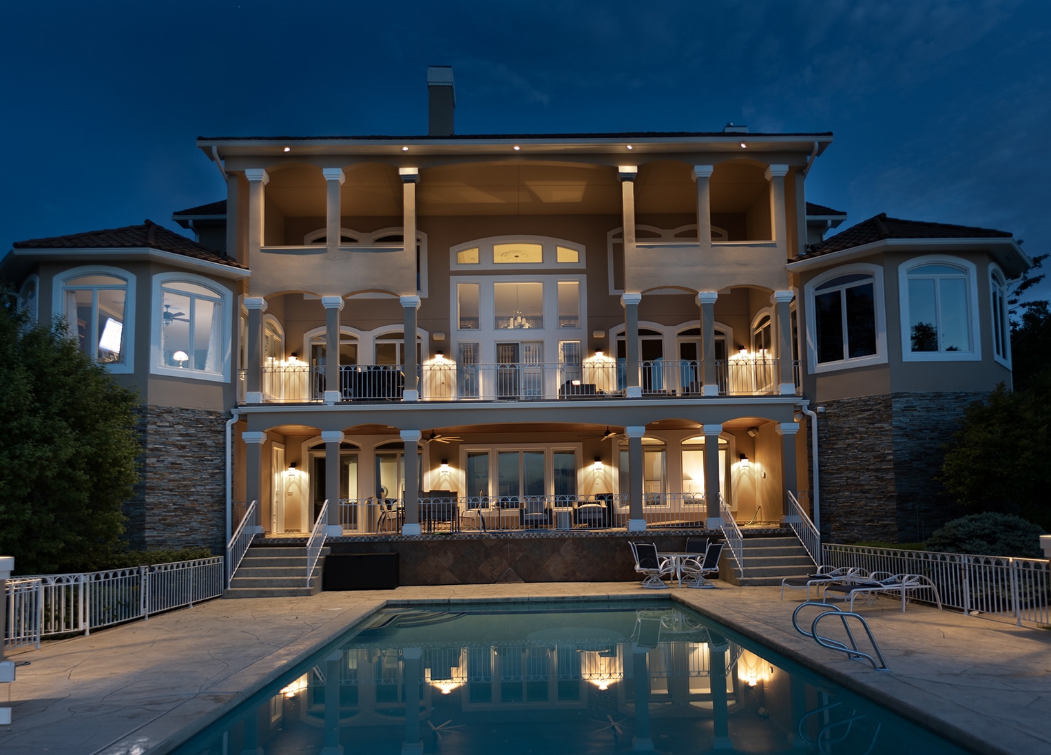 Night shot of outdoor lighting at home