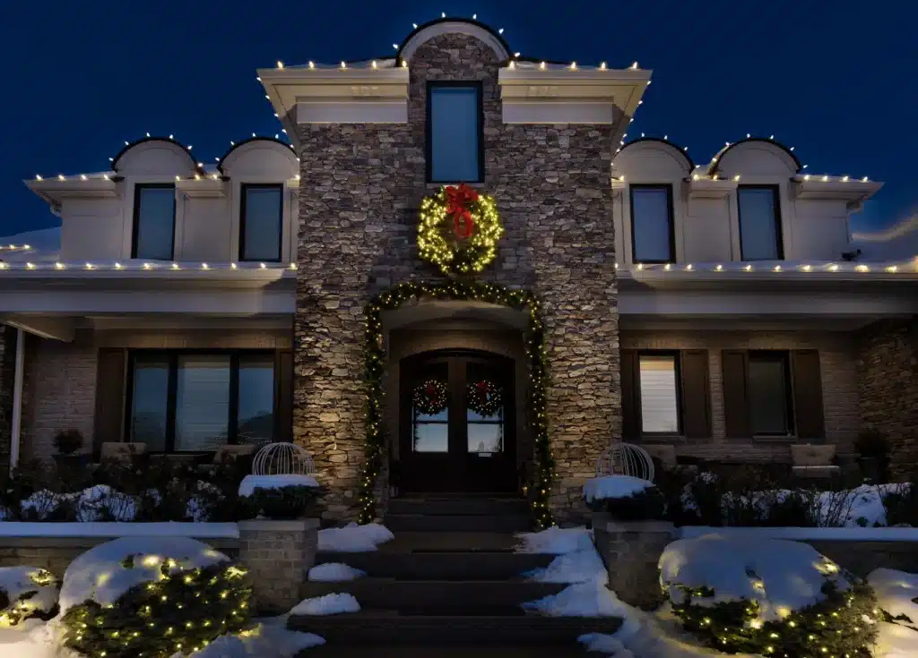 professional holiday lighting on home
