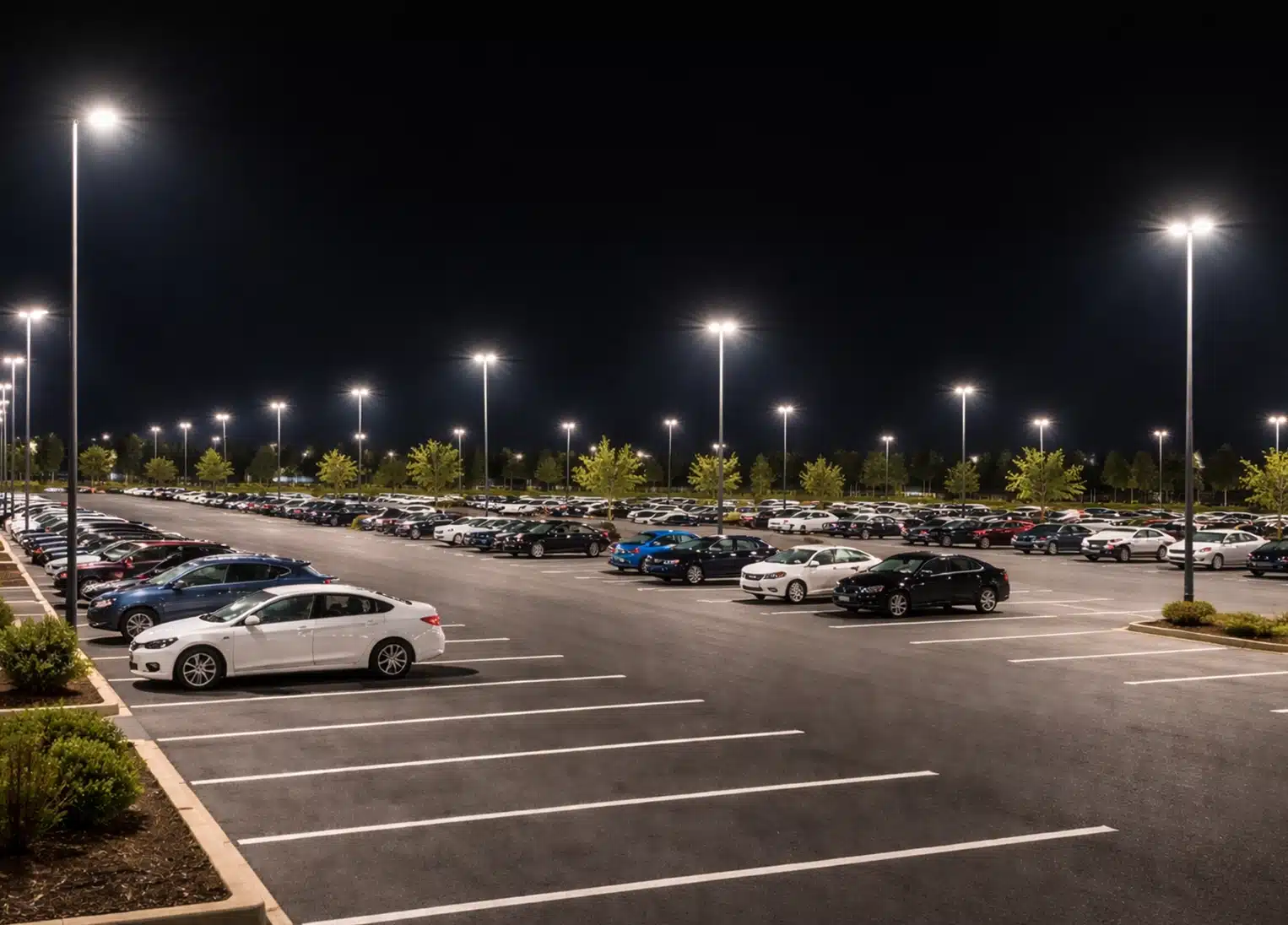 Parking lot lighting Nighttime parking lot under LED lights