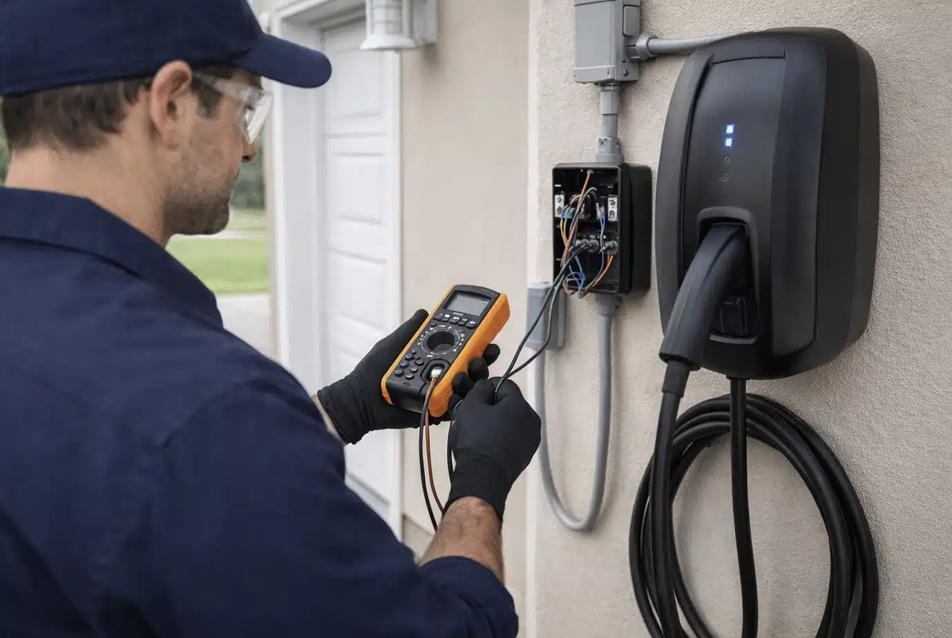 EV Charger Installation Electrician installing EV Charger in home