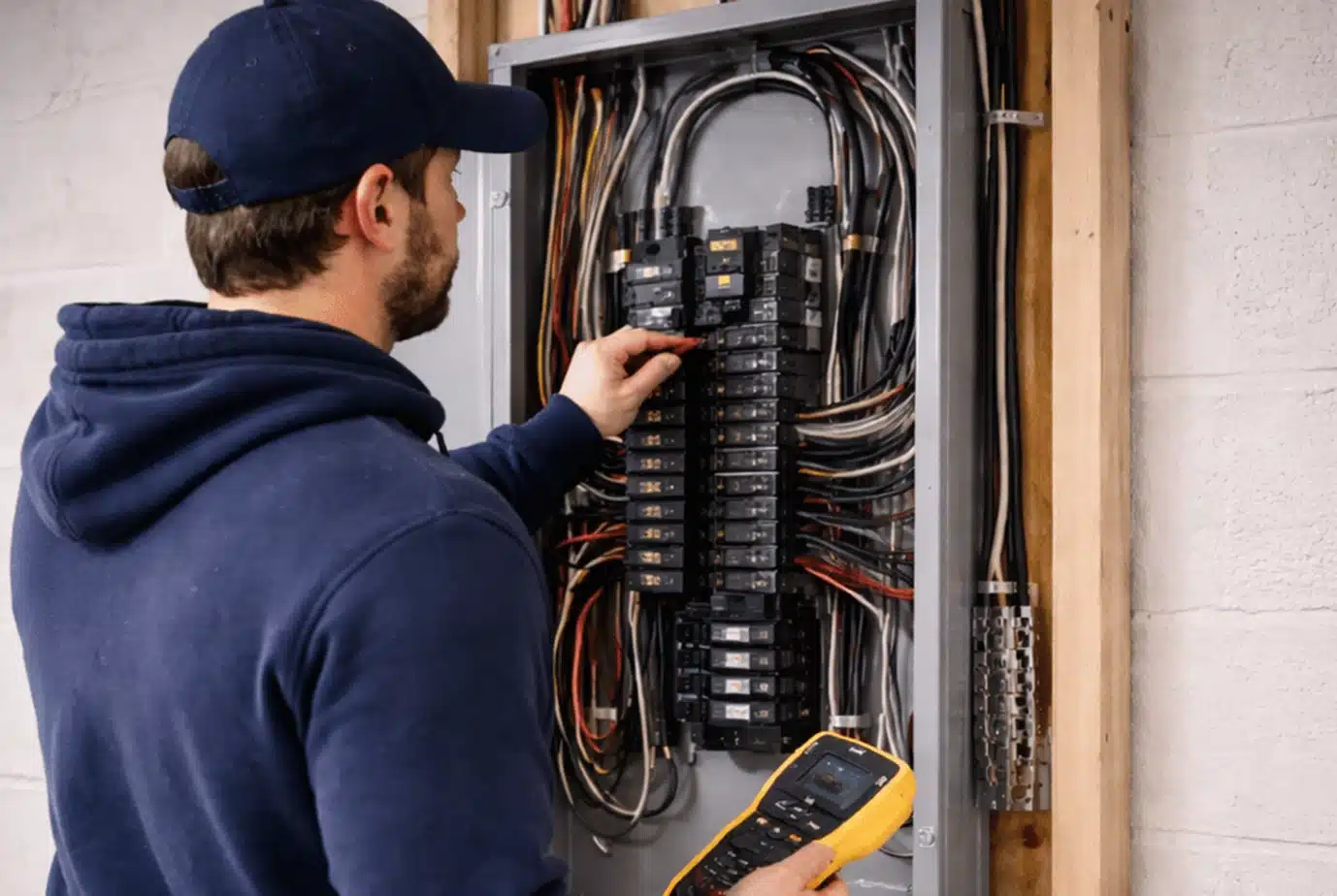 electrician working on panel