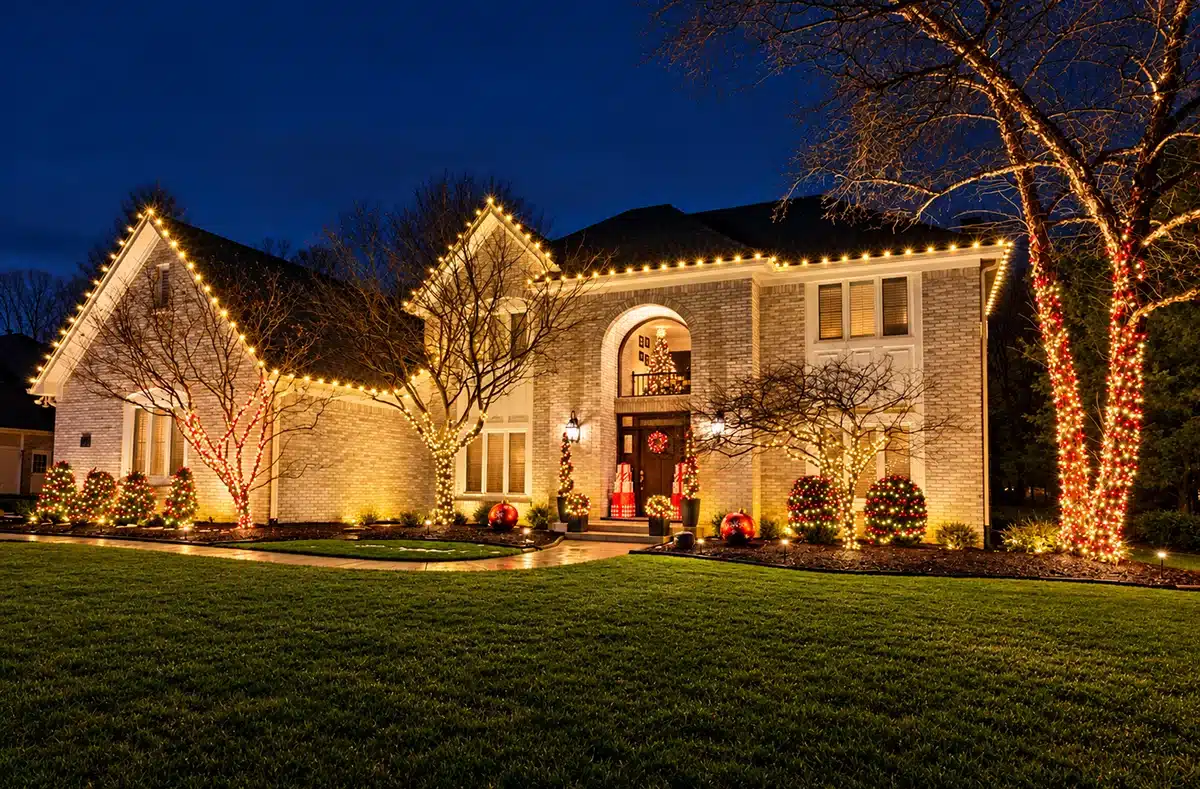 professional holiday lighting on home