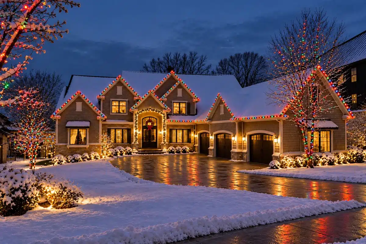 professional holiday lighting on home